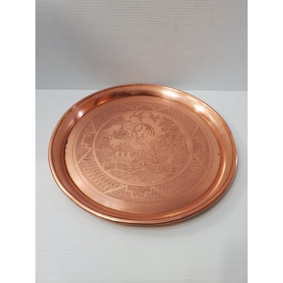 Vintage asian copper Tray | Heavy | Etched Floral Pattern | Birds | Geis… - Picture 1 of 10